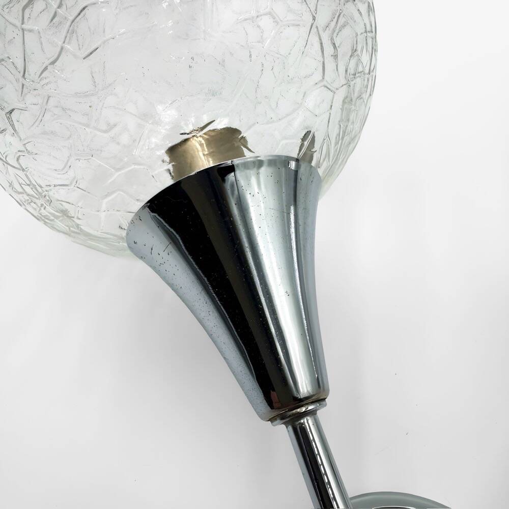 Pair of Space Age wall lights with cracked glass and chrome