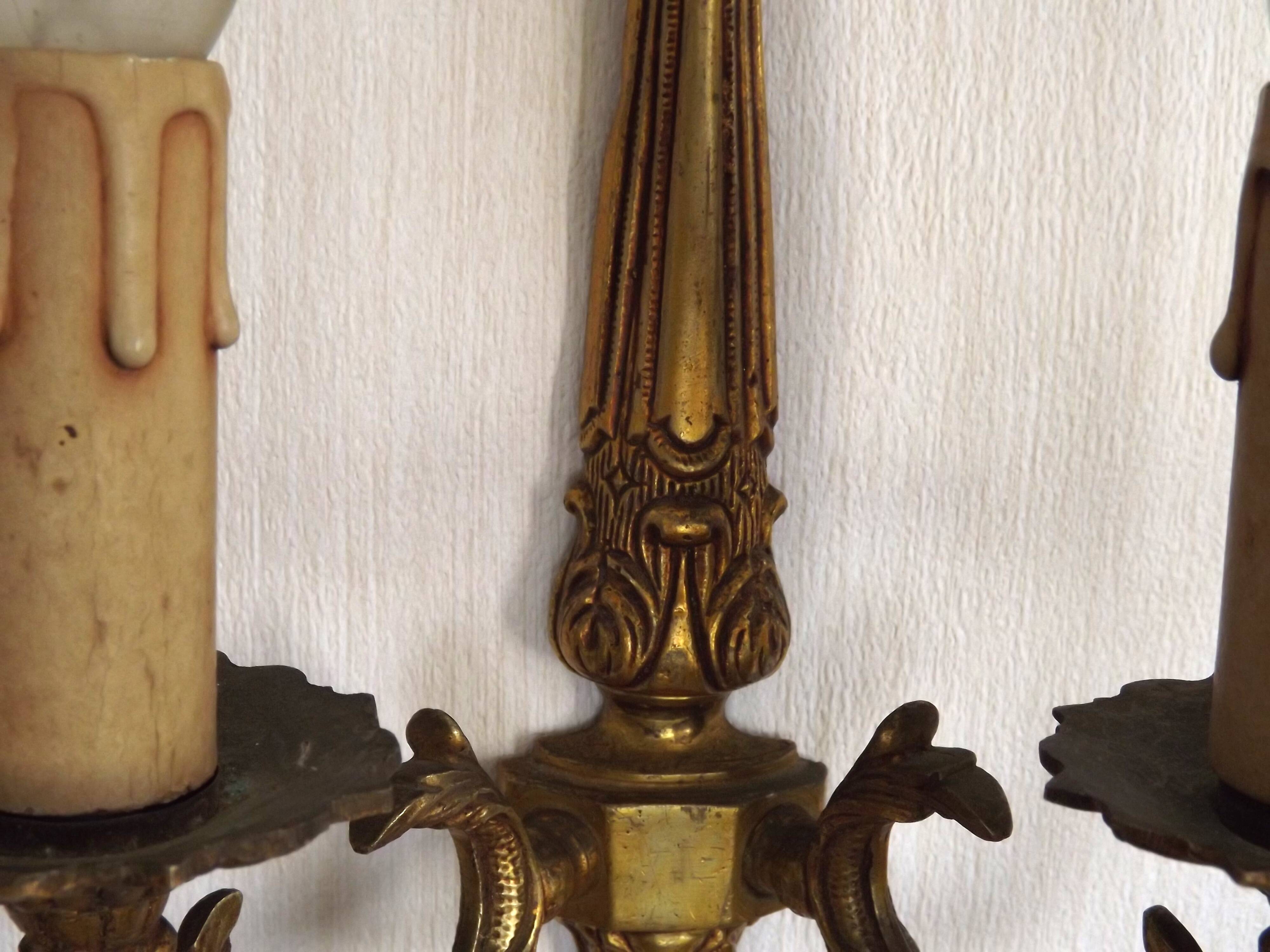 Large Vintage French Bronze Baroque Style Bronze Double Wall Light 5413
