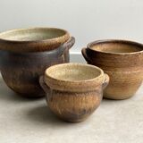 Set of 3 mid century brown ceramic planters