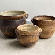 Set of 3 mid century brown ceramic planters