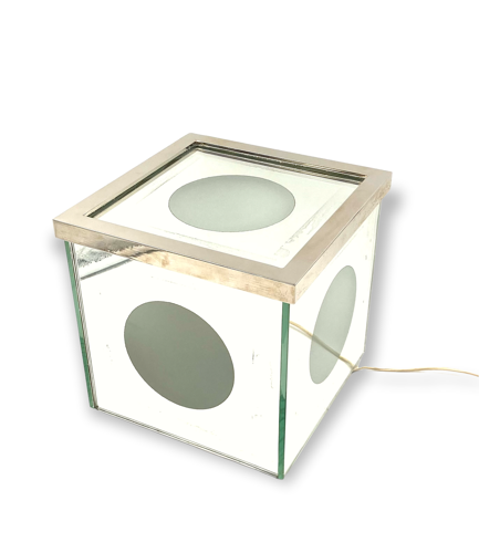 Lampe de table cubique miroir, Italie, années 1970
