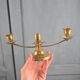 Vintage brass candle holder with 3 lights, flower drip trays, ideal for a centrepiece.