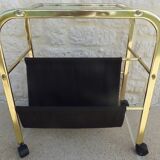 Vintage gilded metal magazine door with glass top and two compartments