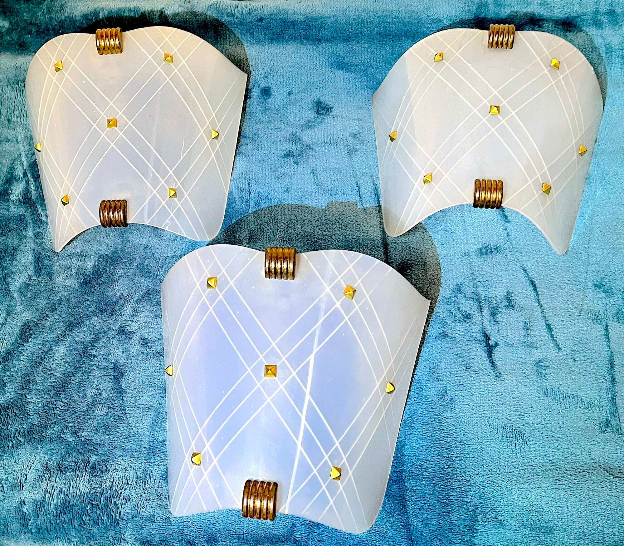 Three vintage wall lamps in perspex and brass Rockabilly style, France 50's