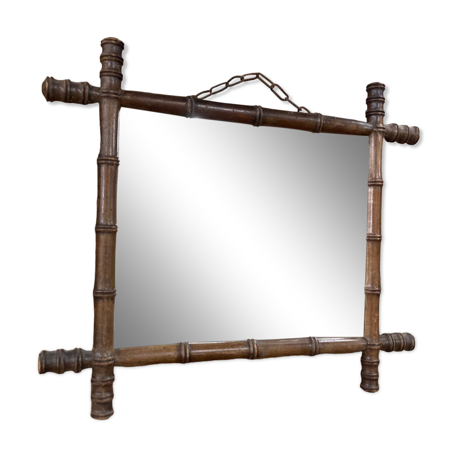 Mirror 45x51cm rectangular wood imitation bamboo 1960