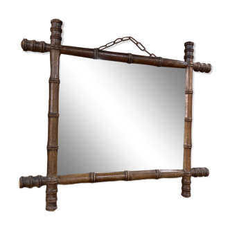 Mirror 45x51cm rectangular wood imitation bamboo 1960