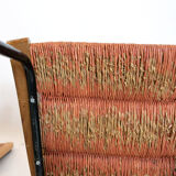 Suite of 6 chairs, wood straw and metal from the 50s