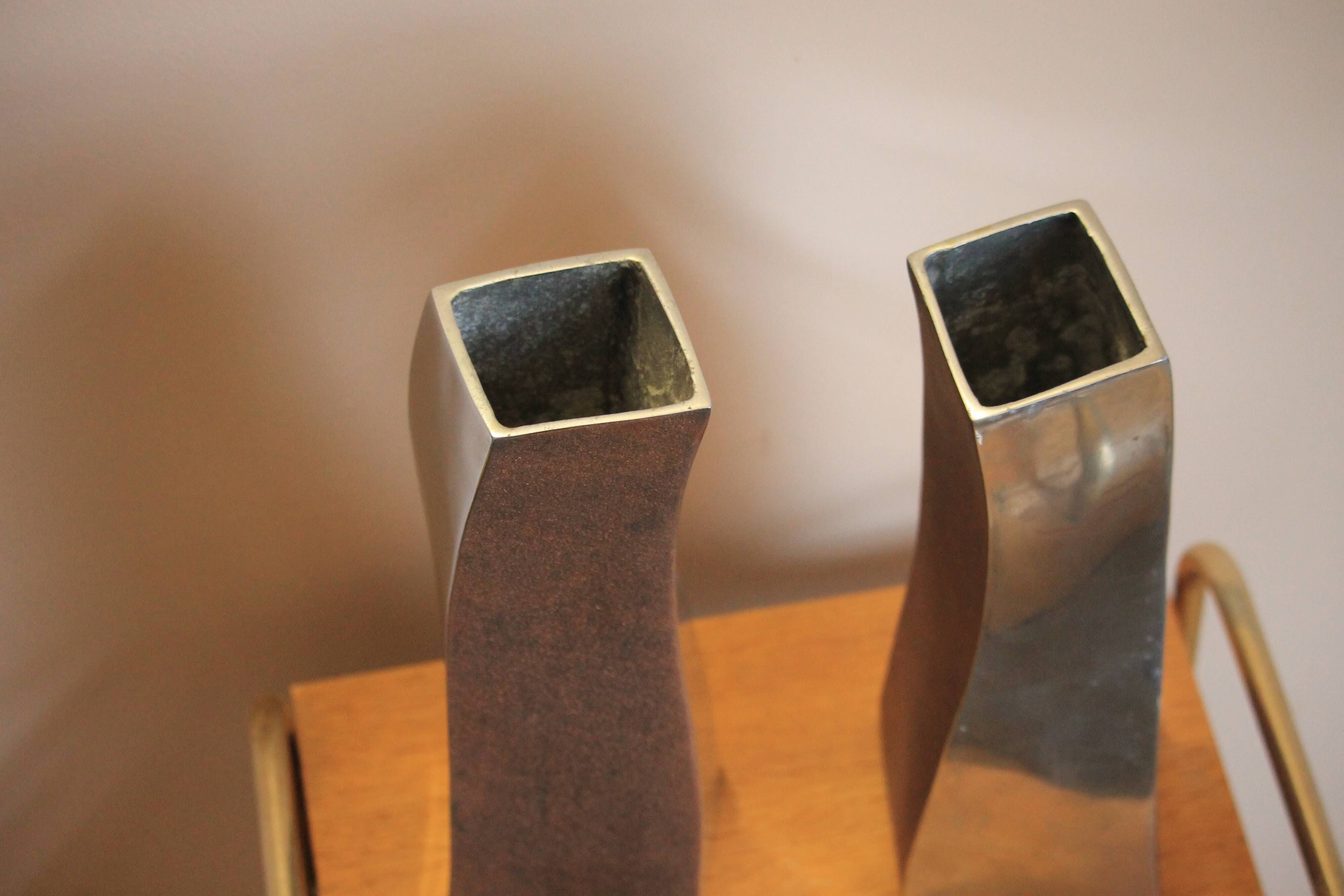 Vintage 2 curved vases Italian design space age 1970s aluminium copper