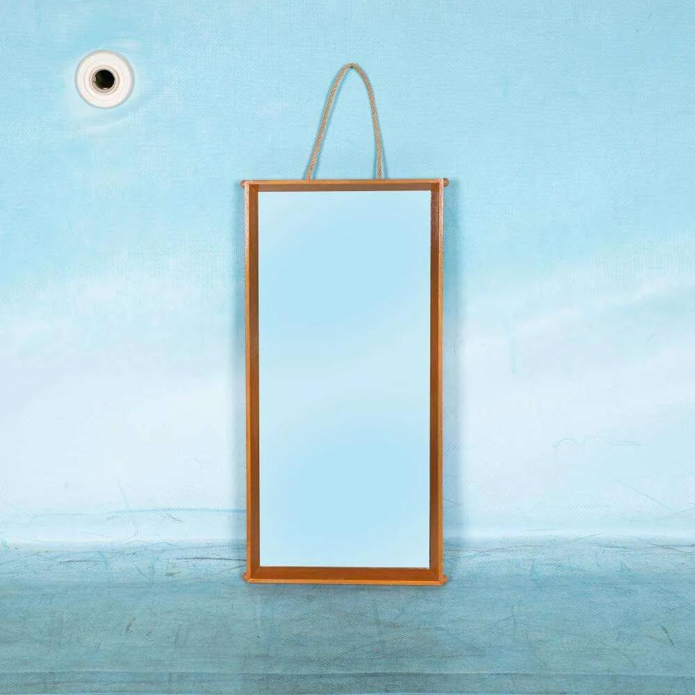 Wooden Japandi Scandinavian mirror from the 70s, minimalist mirror.