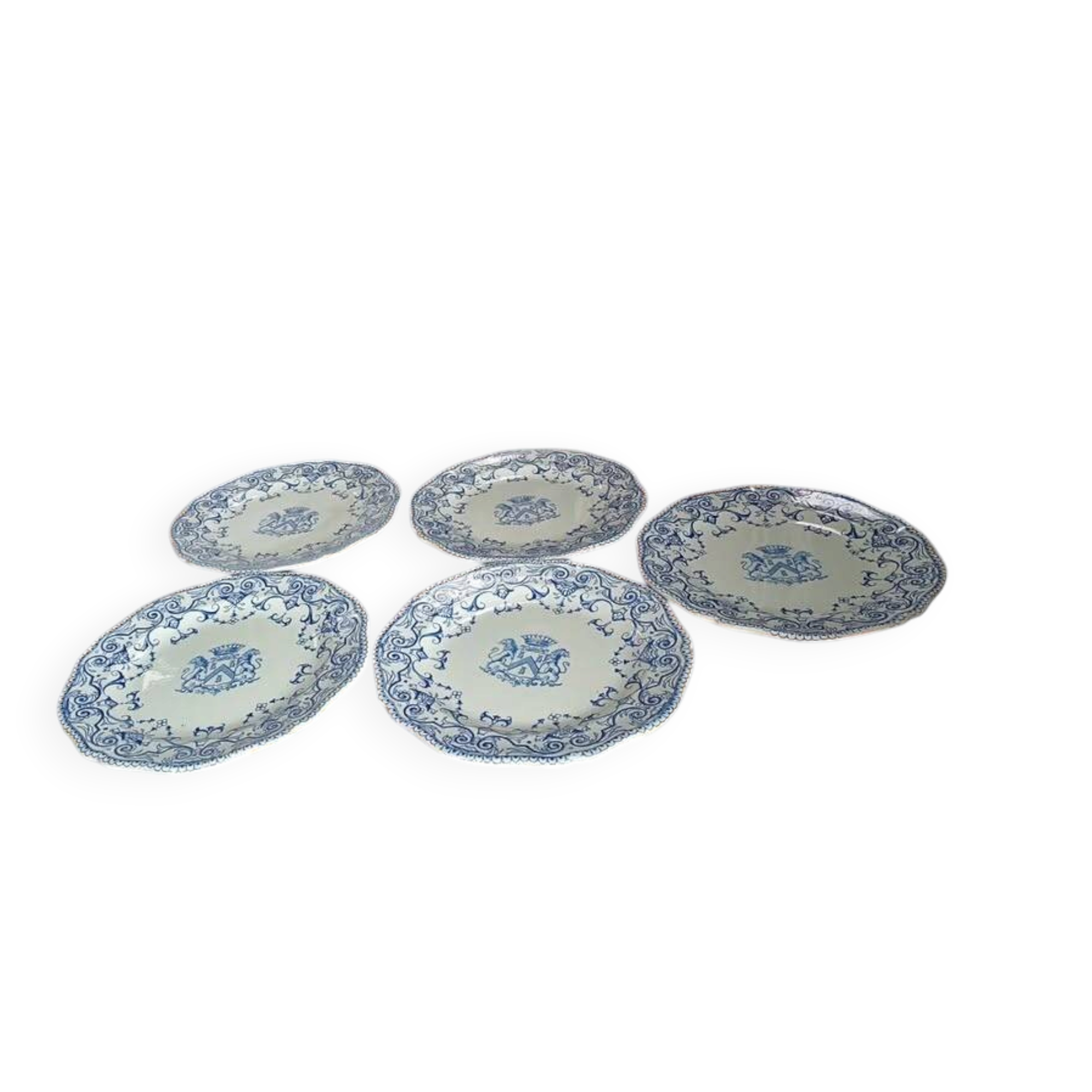 Superb set of 5 antique flat plates.