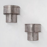 Pair of Mid-Century Perforated Metal Wall Sconce Lights