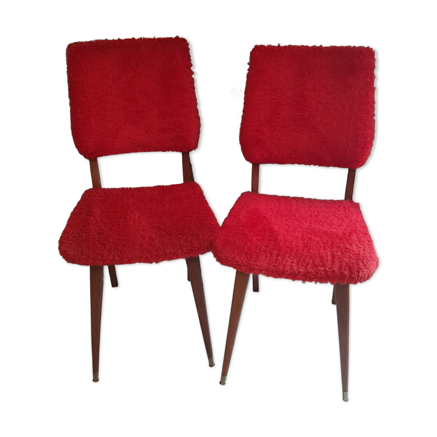 Pair of vintage red moumoute chairs with compass legs
