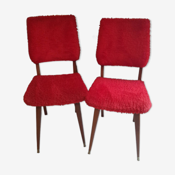 Pair of vintage red moumoute chairs with compass legs