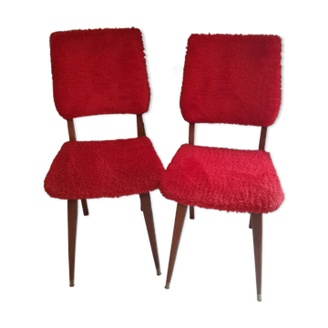 Pair of vintage red moumoute chairs with compass legs