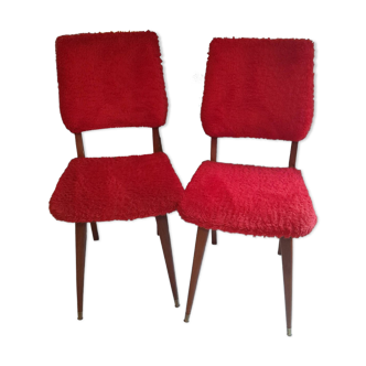 Pair of vintage red moumoute chairs with compass legs