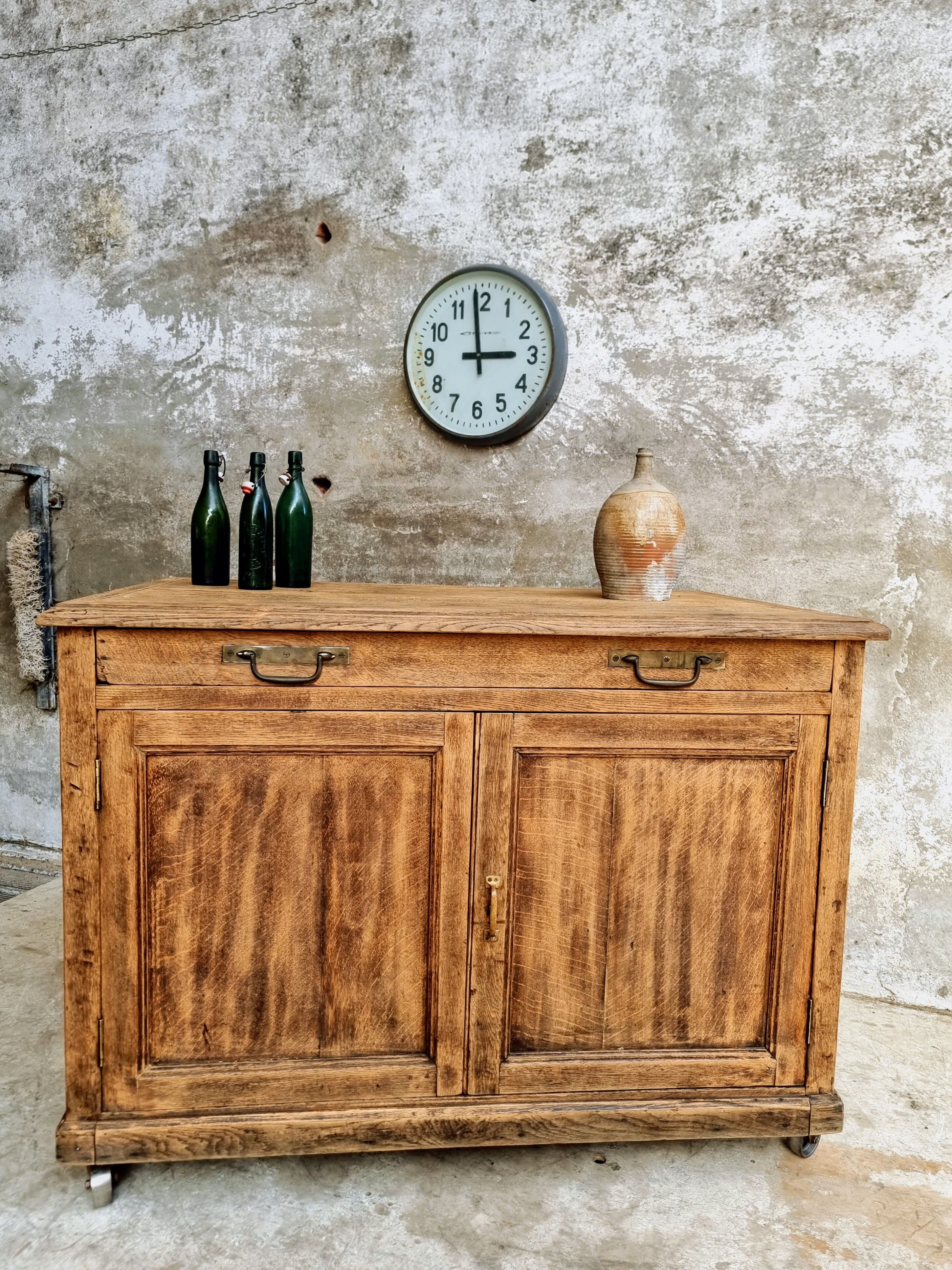 Old cabinet, workbench, kitchen island counter on casters