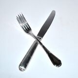 Ercuis set of 2 Trianon metal-plated dessert cutlery with crossed ribbon for cheese starter.