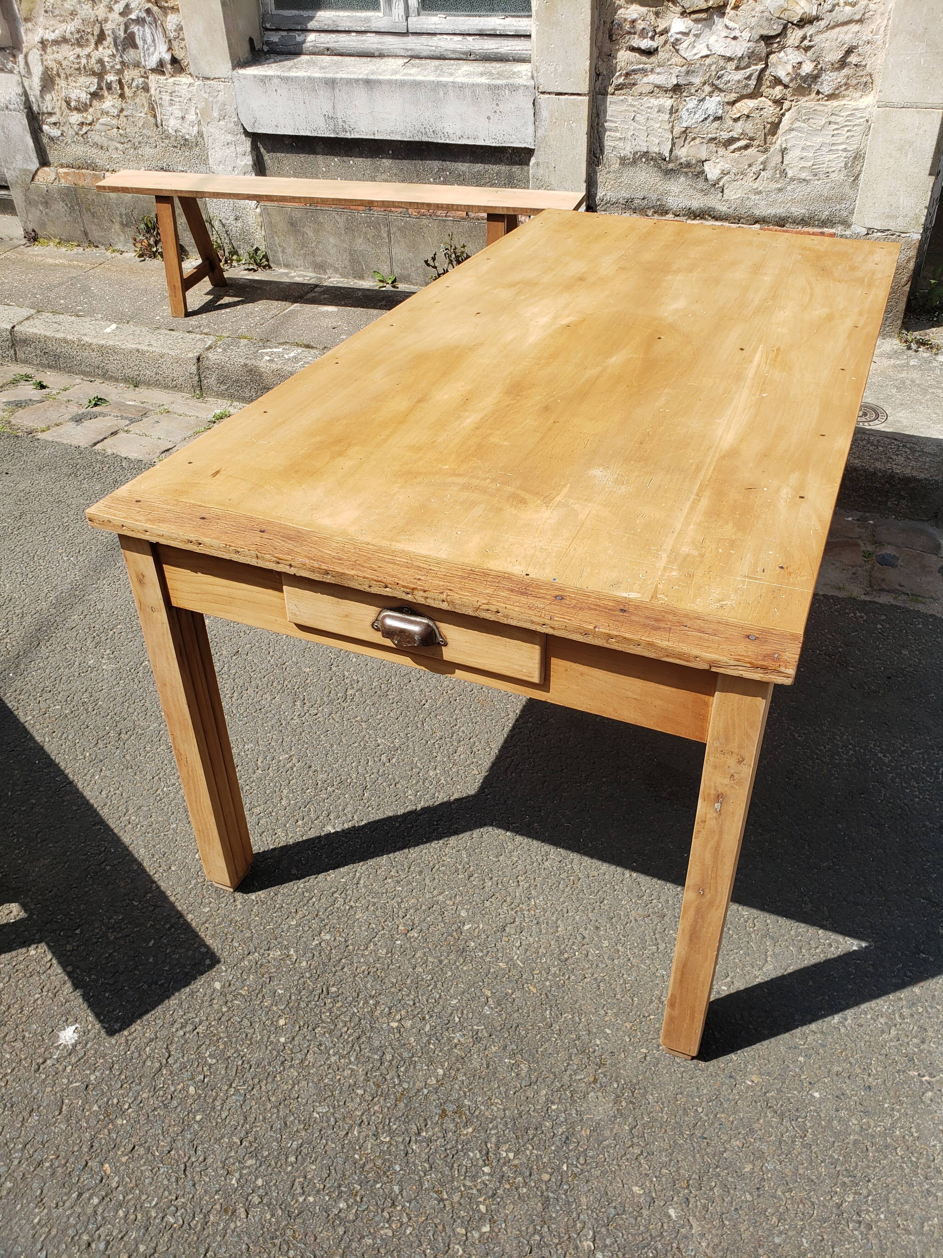 Farm table with pair of benches