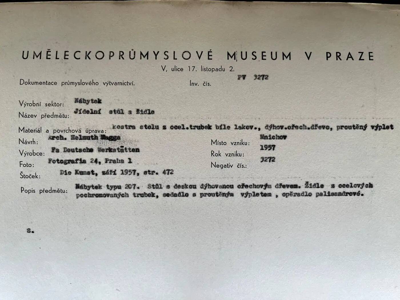 Original photo of furniture by Helmuth Magga - Deutsche Werkstätten / 1957