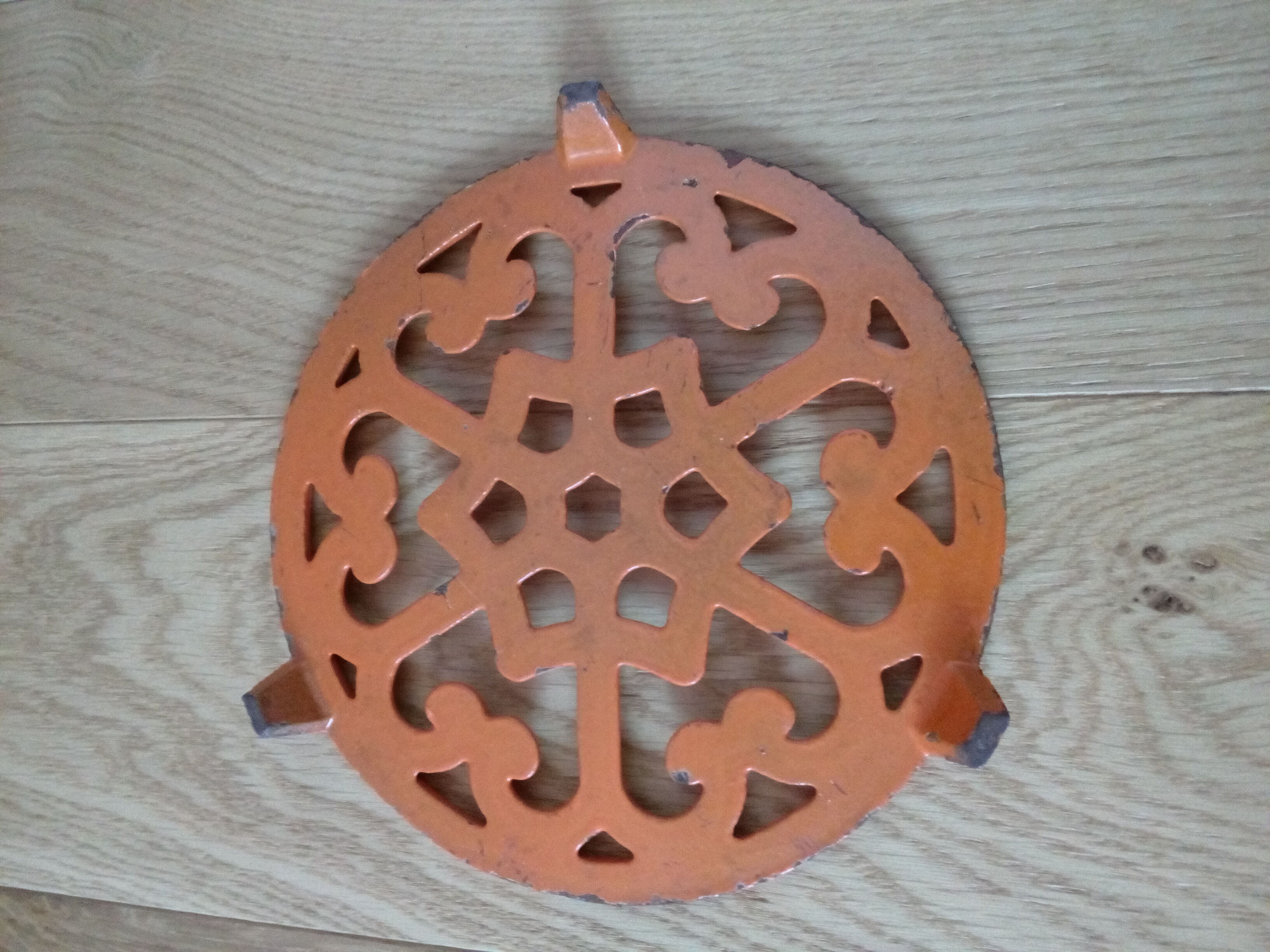 Orange enamelled cast iron dish
