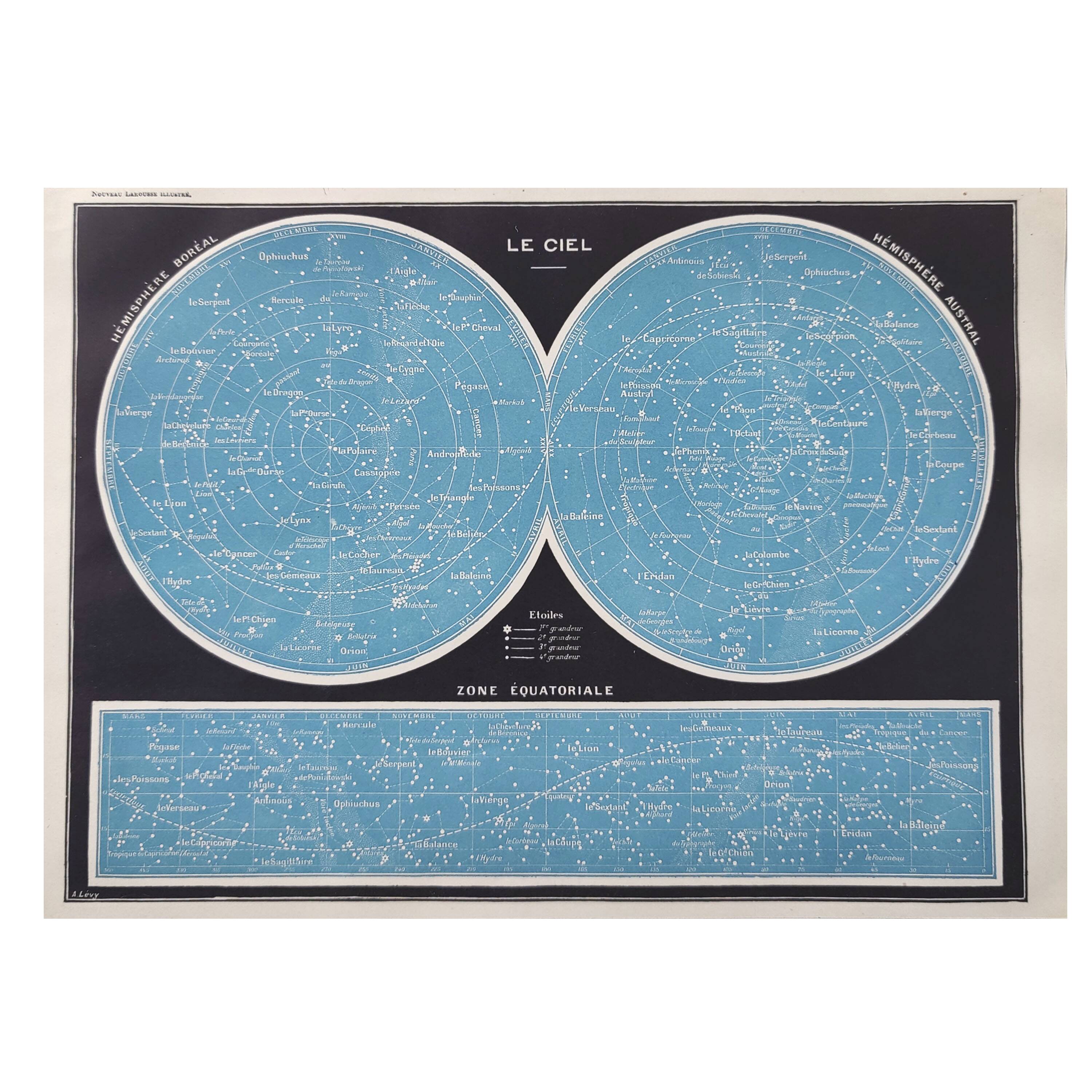 Lithograph plate of the sky, stars and astronomy 1900