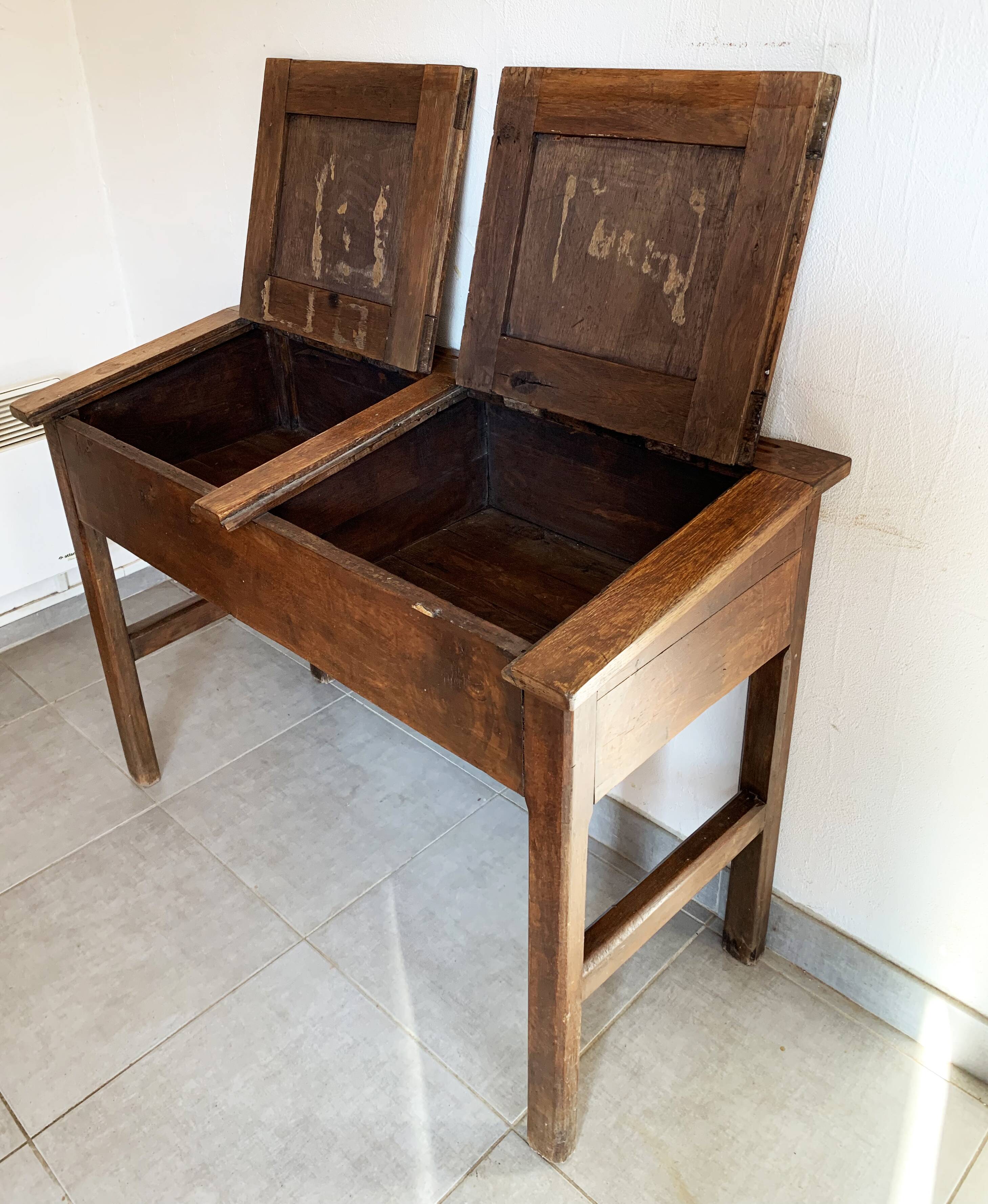 Adult desk double school vintage 50s-60s solid wood