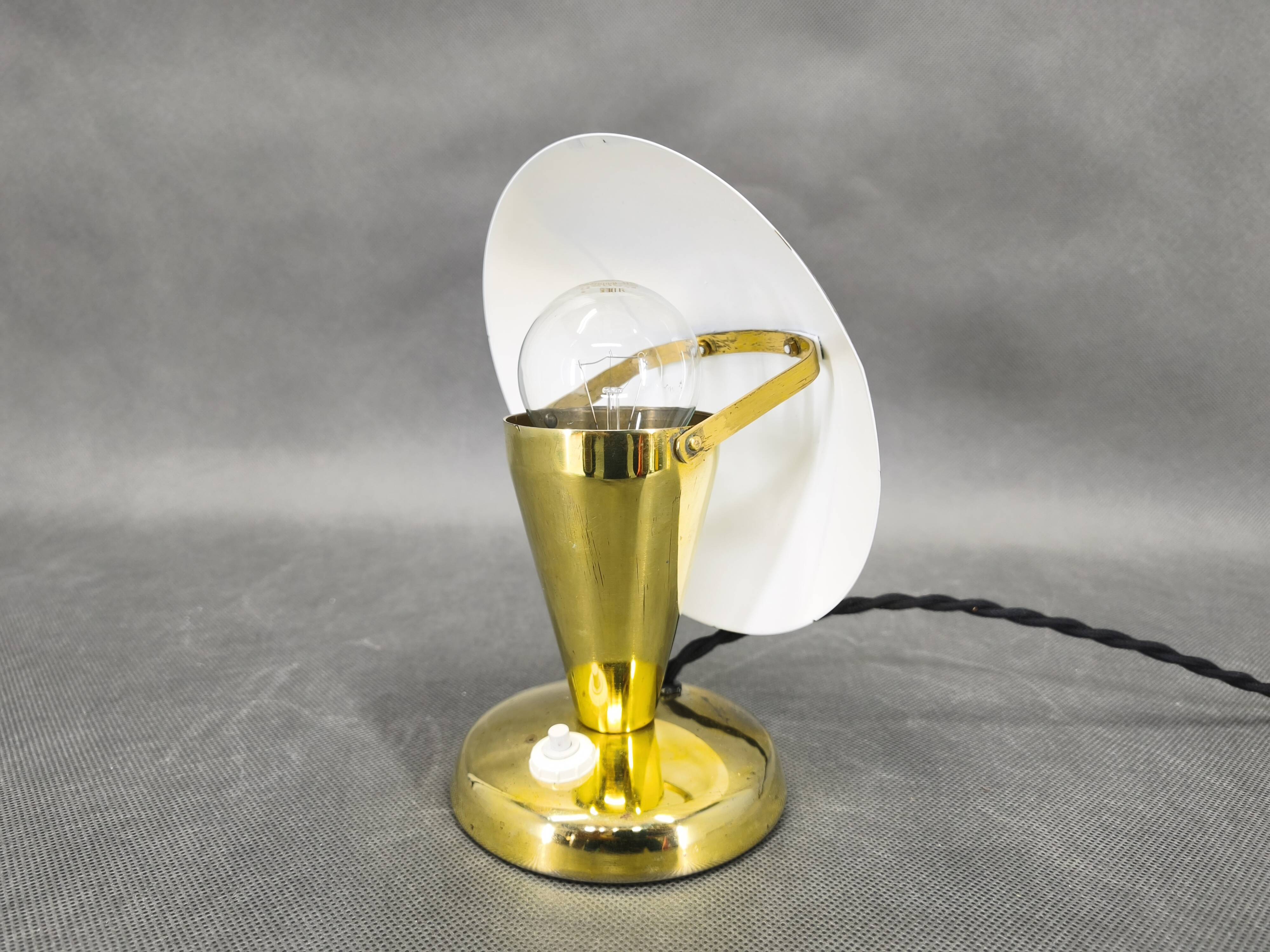 Bauhaus Brass Adjustable Table Lamp, 1930s Czechoslovakia