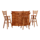 Brutalist mid-century wooden bar with 3 bar chairs, 1970s