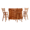 Bar brutaliste en bois avec 3 chaises de bar, 1970s