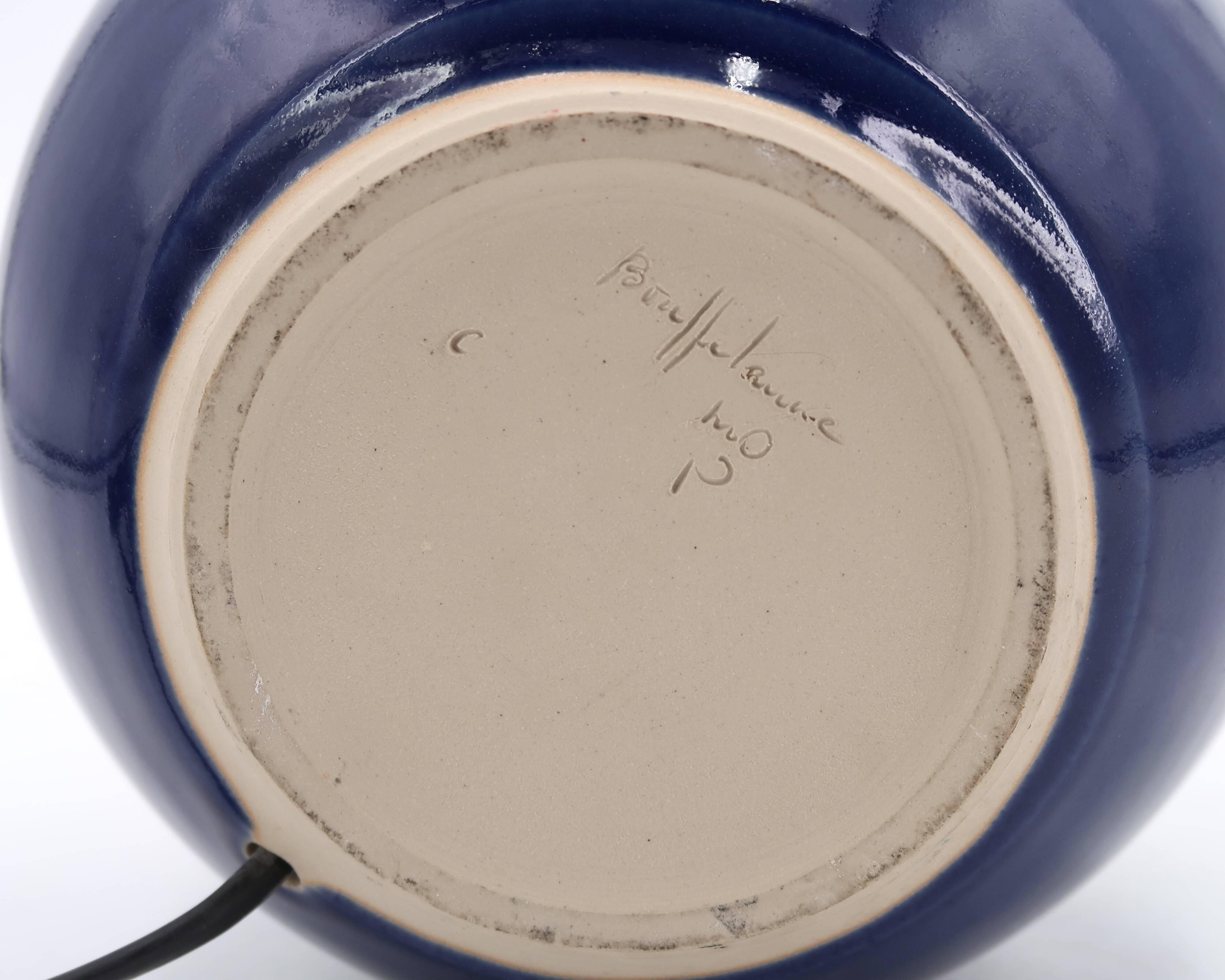 Fat lava blue ceramic potter's lamp, 1970s