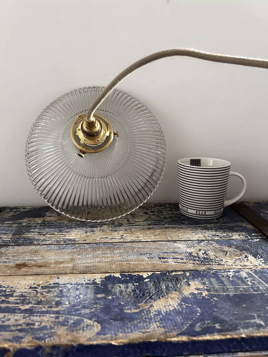 Vintage holophane glass pendant light