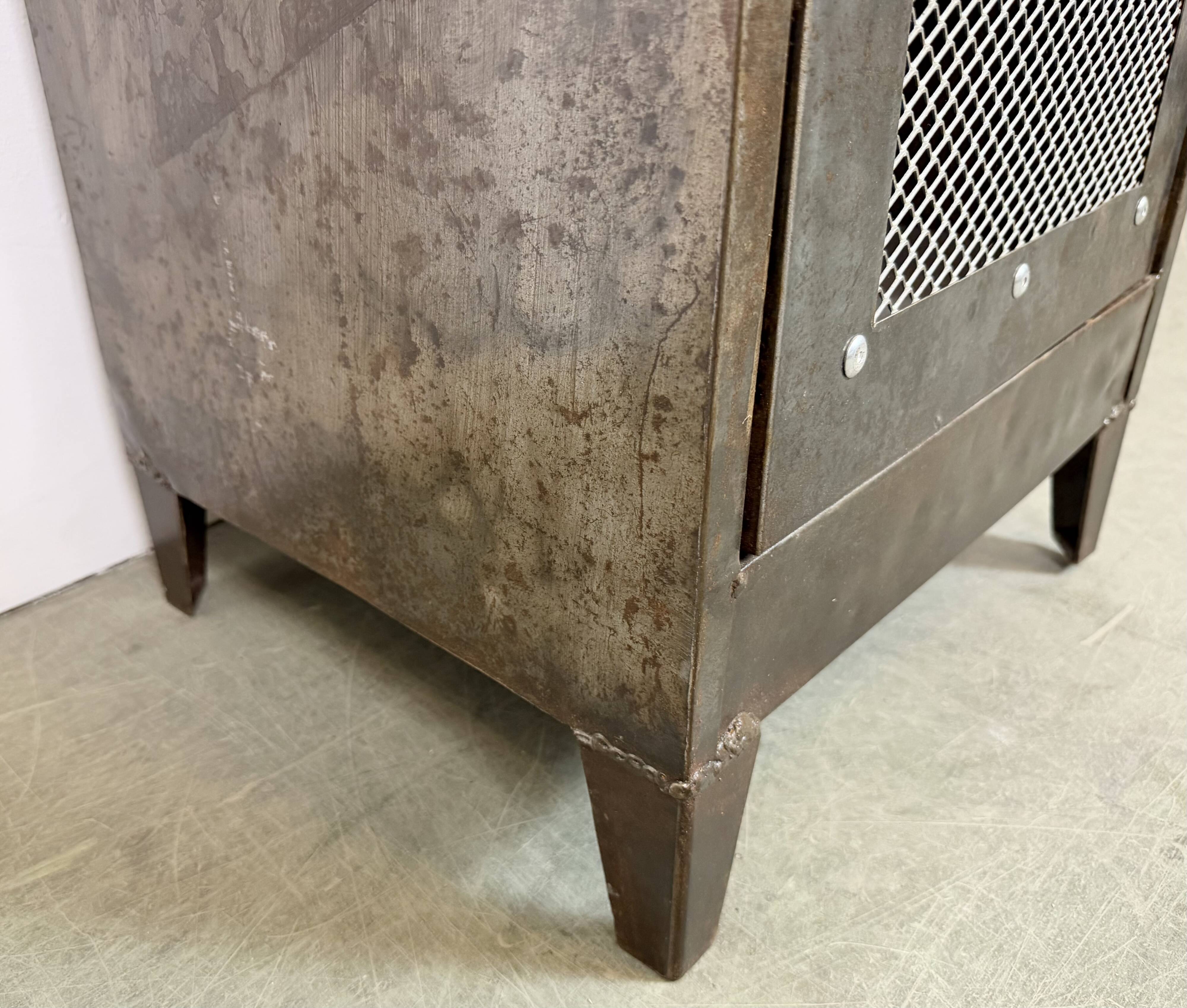 Industrial Iron Cabinet with Mesh Door, 1960s
