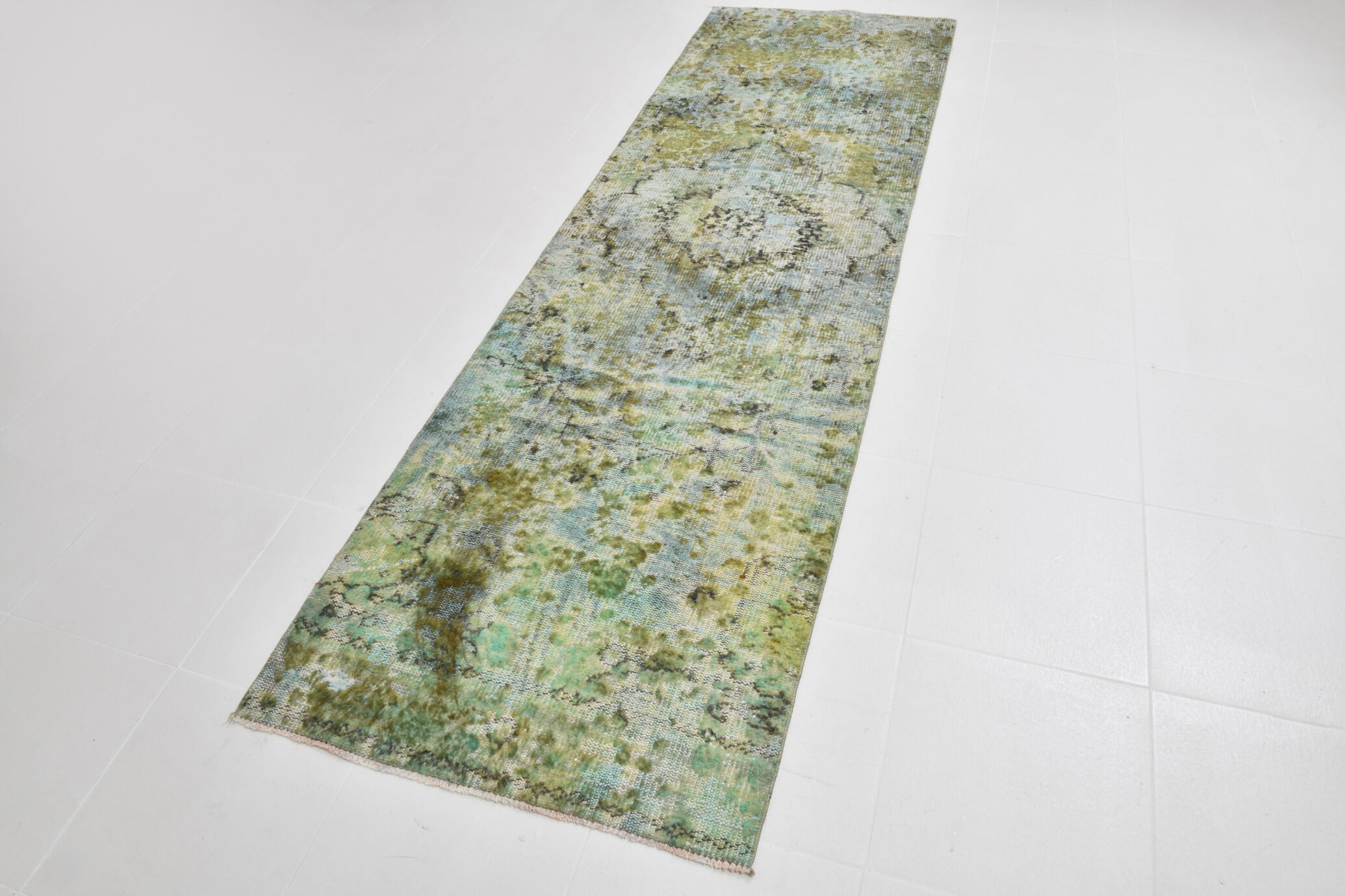 3x10 green tones turkish runner rug, 91x299cm