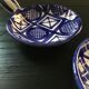Pair of blue decorated fondue pots