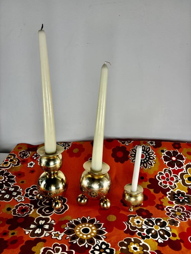Brass candlesticks Gusum Sweden 1980 x3