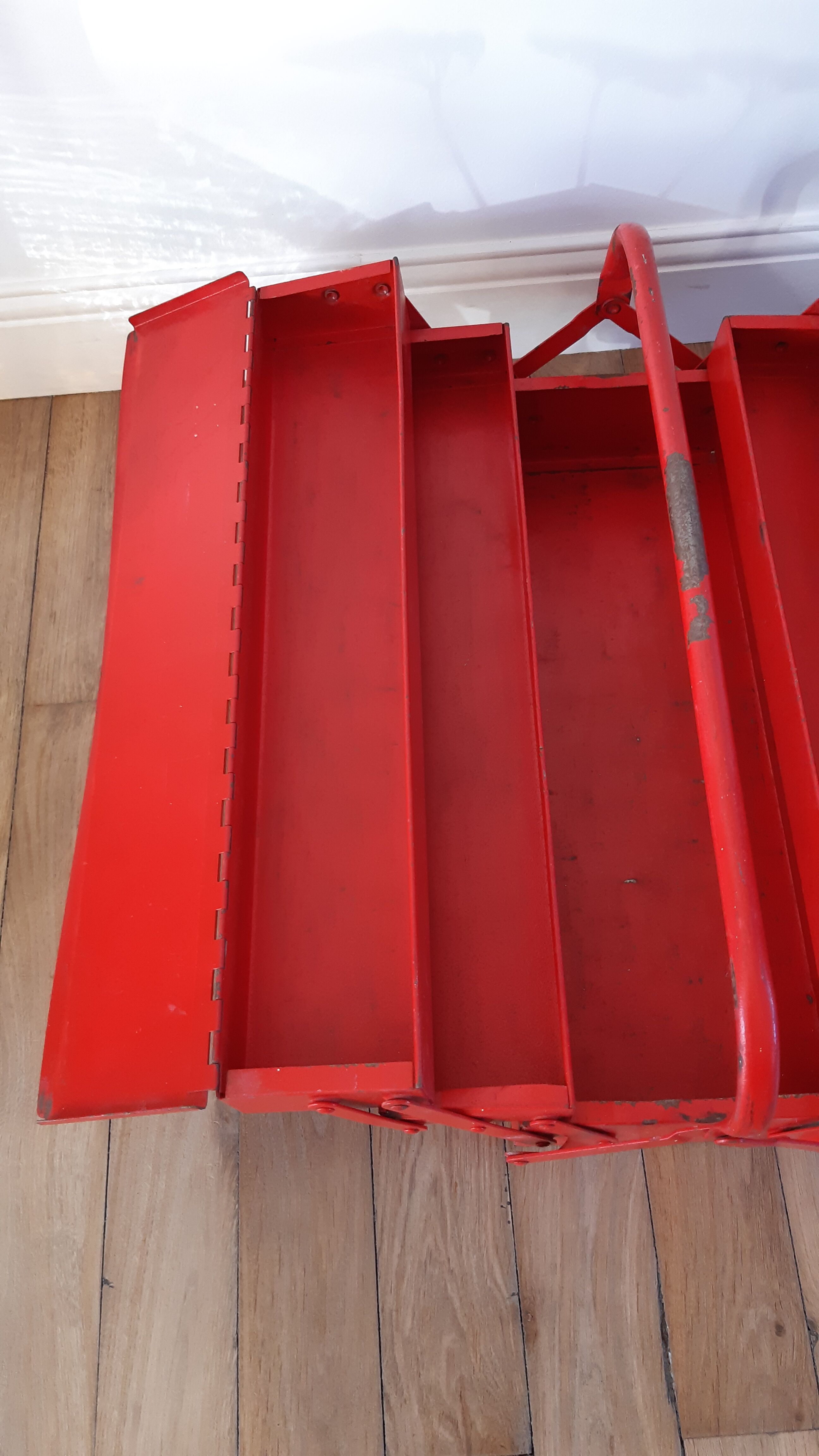 Bright red vintage tool box