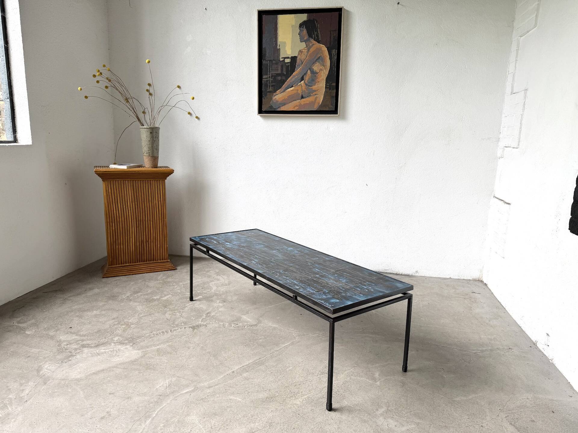 Metal and ceramic coffee table by J. Belarti, circa 1970