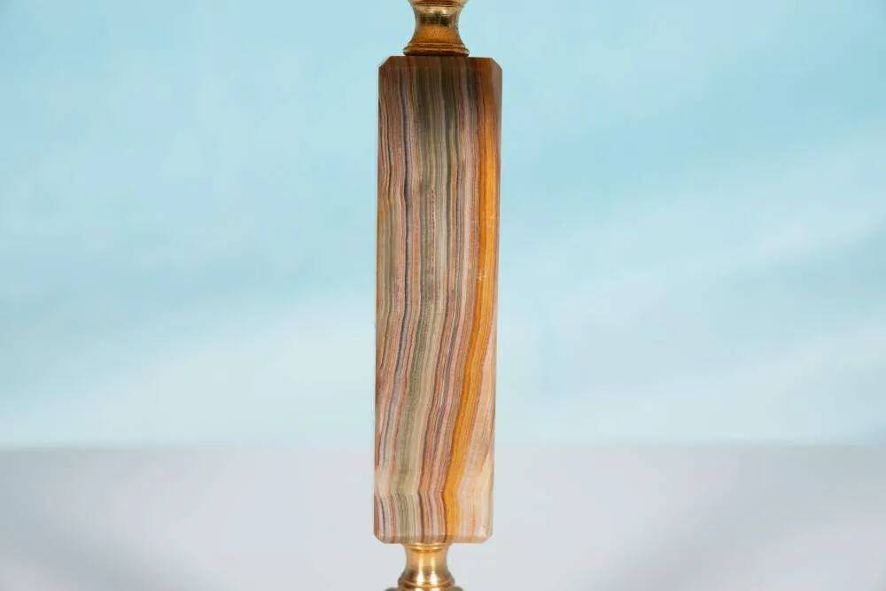 Vintage bedside lamp from the sixties, brass and natural stone Boho.