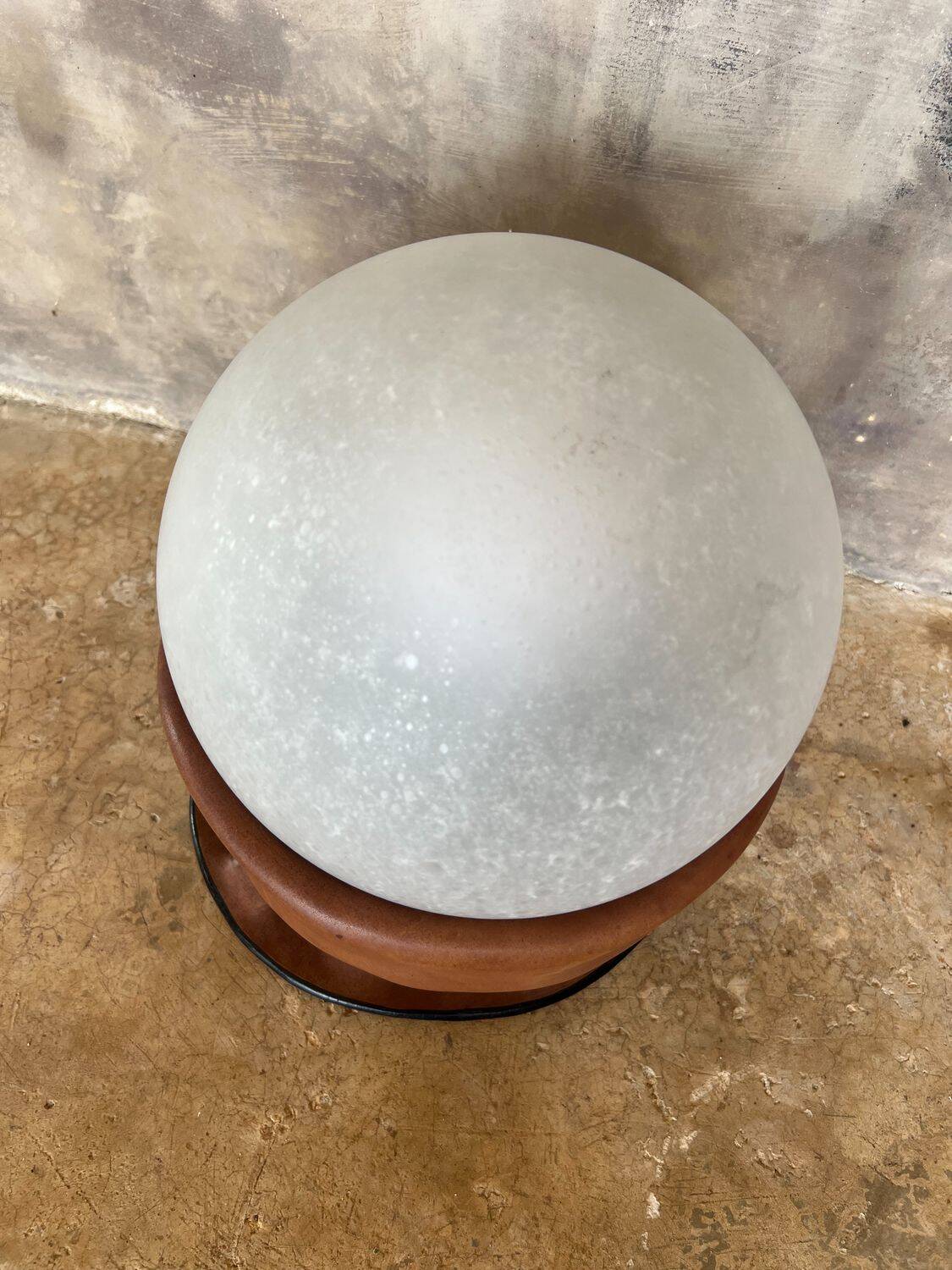 Rare Nova Tecno table lamp in leather and frosted glass, Italy, 1970s