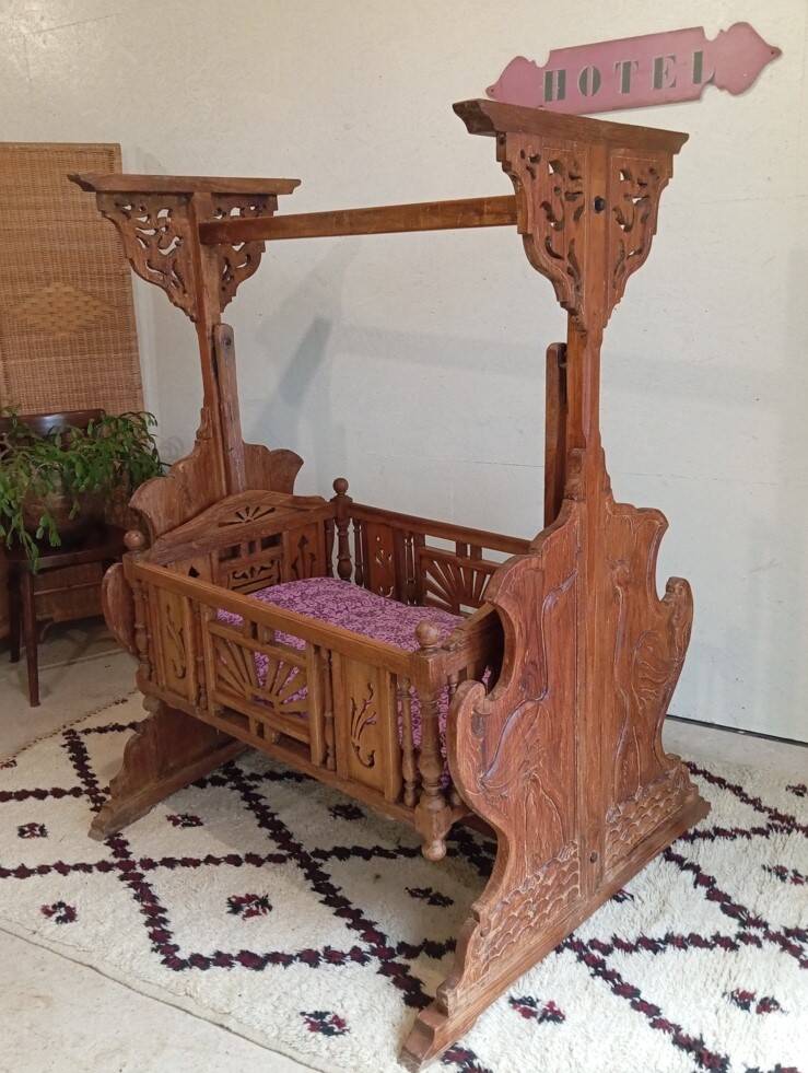 Solid teak carved swing cradle
