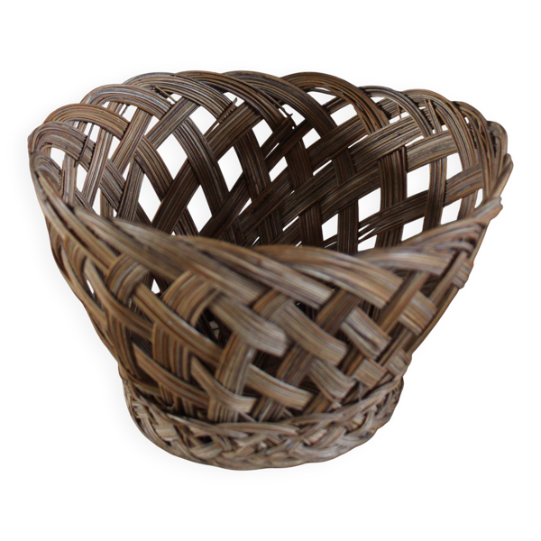Panier corbeille ronde haute osier ajouré vintage