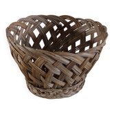 Panier corbeille ronde haute osier ajouré vintage