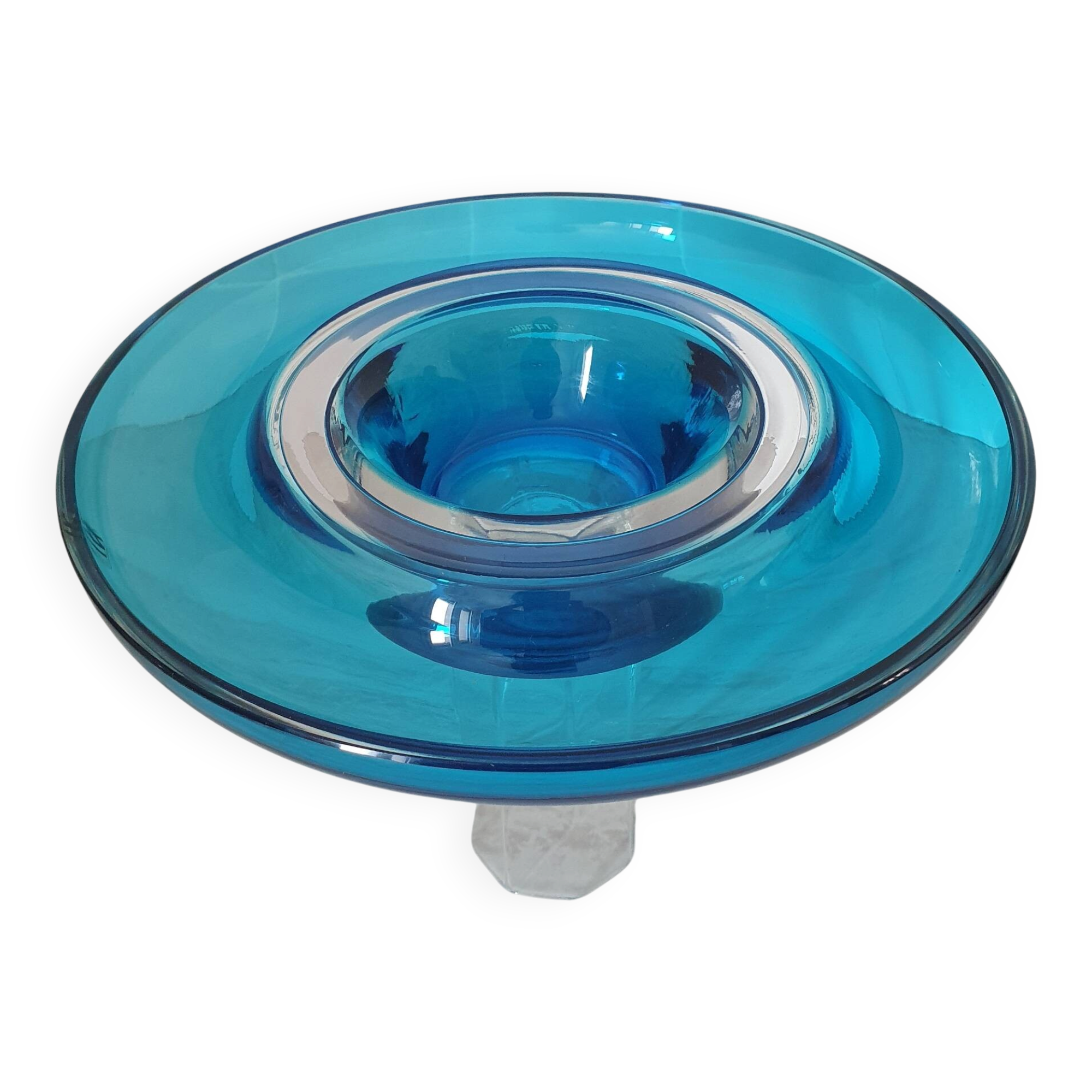 Round blue Murano glass bowl by Venini / signed