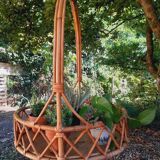 60s rattan hanging planter