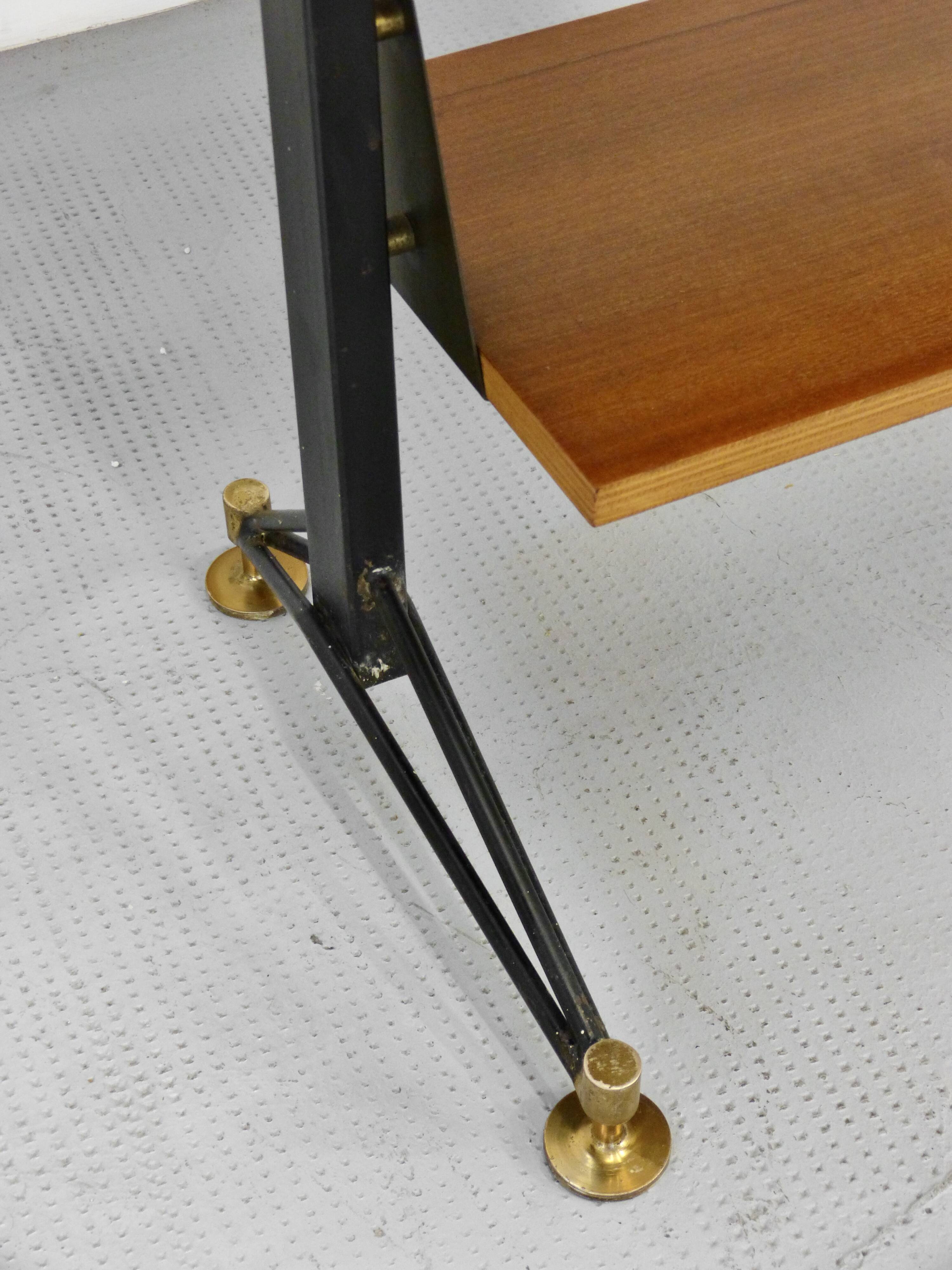 Mid-Century Modern Italian Freestanding Teak and Steel Modular Bookshelf,