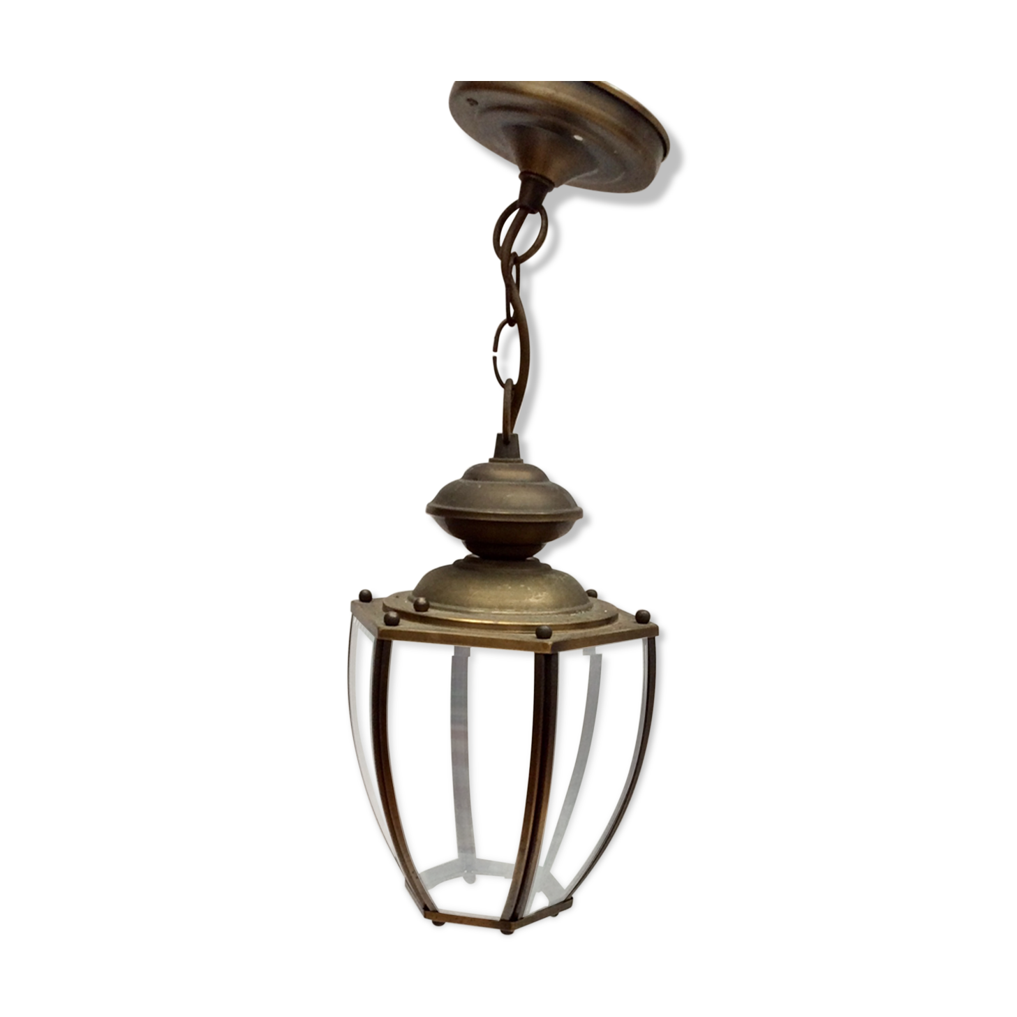 Hexagonal vestibule lantern in brass and glass dimension: height -46cm- diameter -17cm-