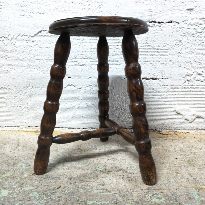 Tripod wooden stool turned