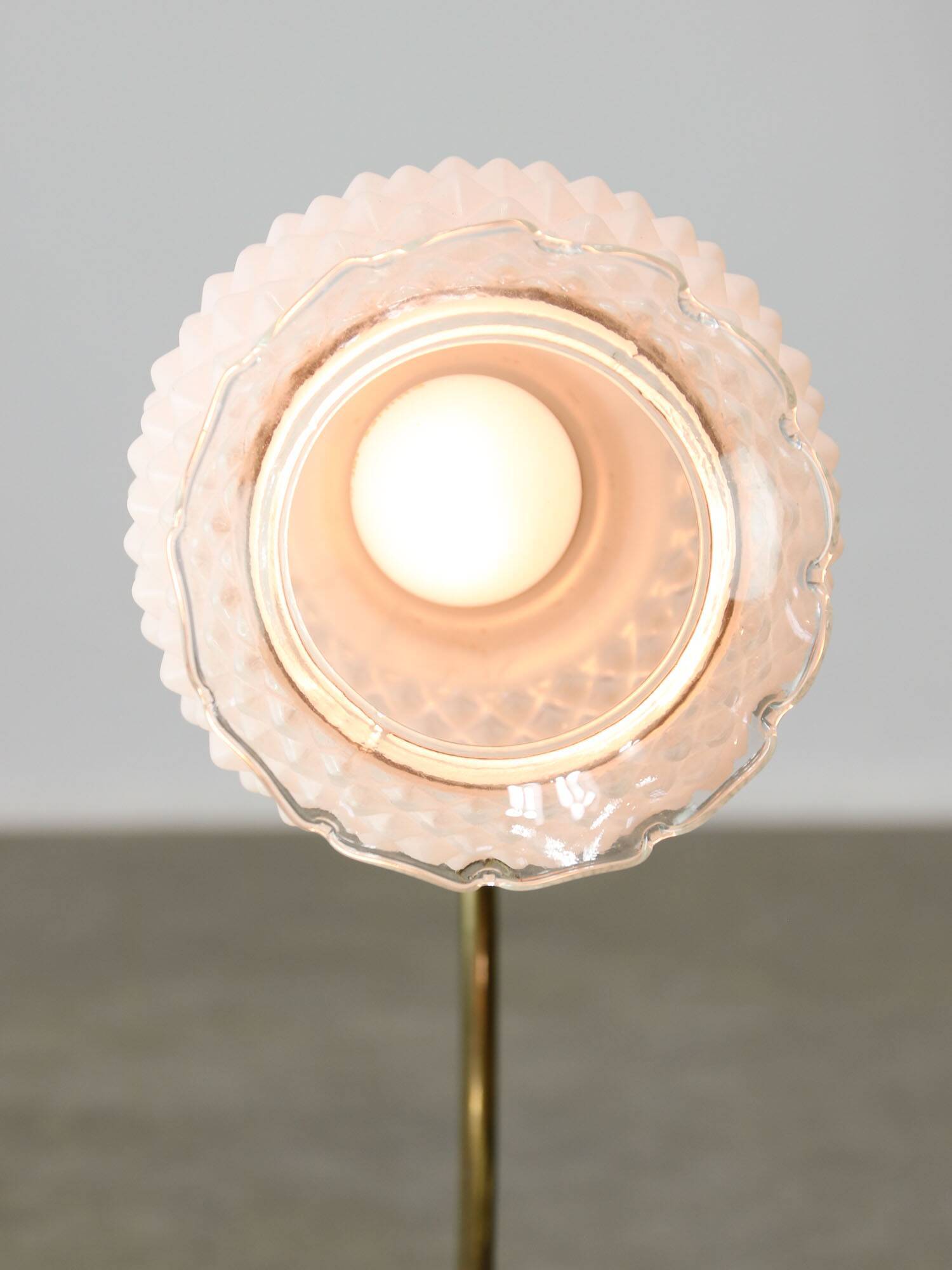 Mid Century Italian Table Lamp in Brass and Etched Glass