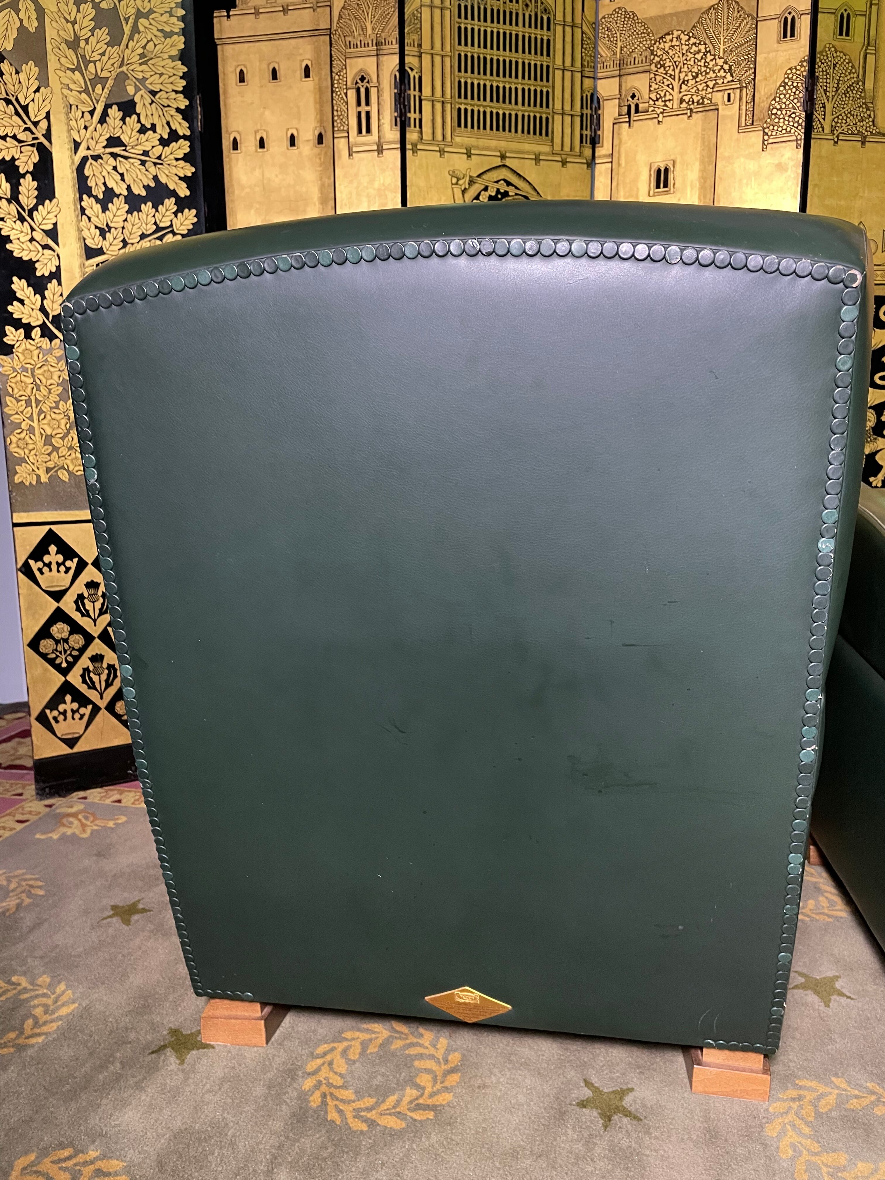 Pair of Poltrona Frau Green Leather Club Armchairs Limited Edition