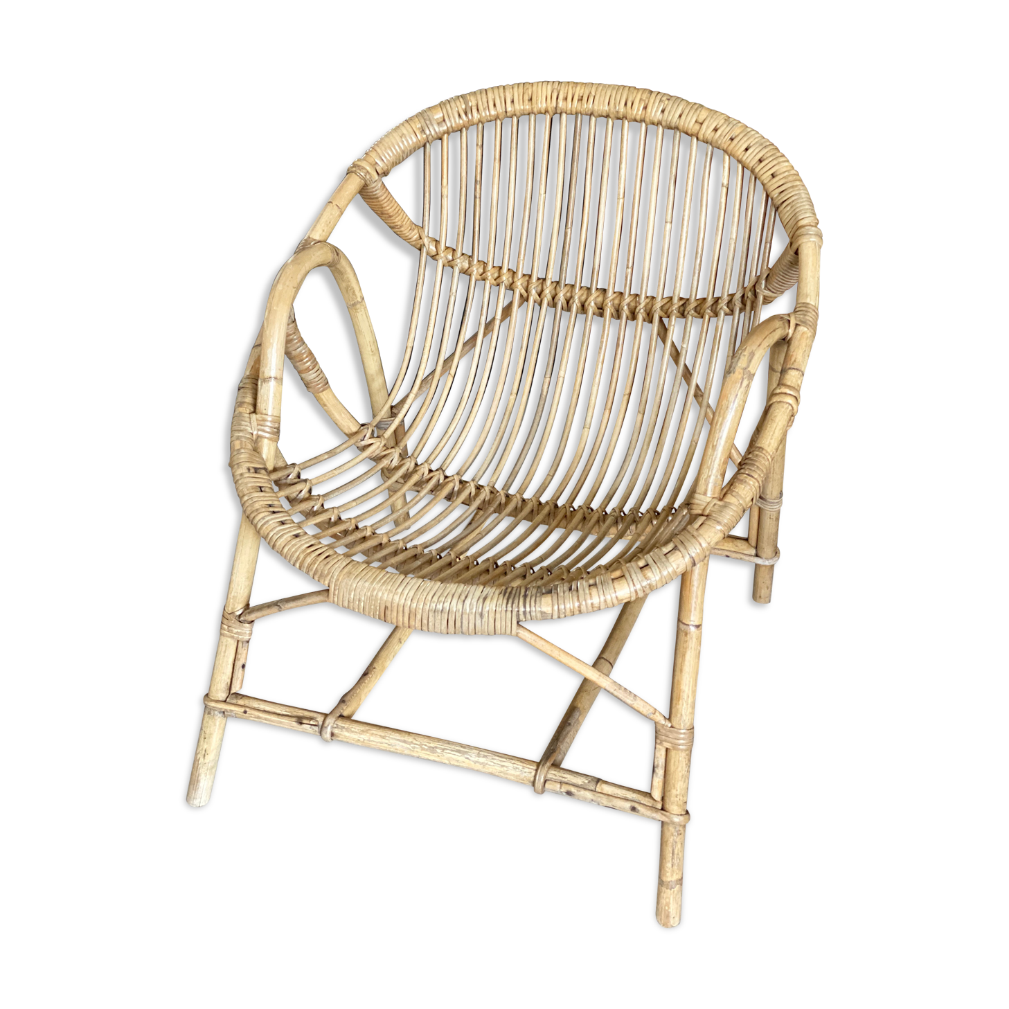 Fauteuil rotin corbeille vintage